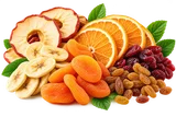 Gedroogd fruit: abrikozen, appel, banaan, sinaasappel en rozijnen