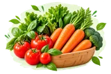 Mand met wortels, tomaten, broccoli en sla