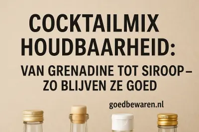 Vier flessen siroop en cocktailmix met de tekst ‘Cocktailmix houdbaarheid’