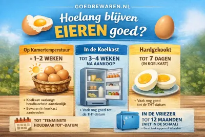 Overzicht hoelang eieren goed blijven: op kamertemperatuur, in de koelkast, hardgekookt en in de vriezer