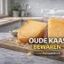 Stukken oude kaas en een vacuümzak op een plank met de tekst ‘Oude kaas bewaren’