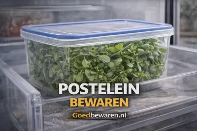 Verse postelein in een bewaarbak in de groentelade van de koelkast