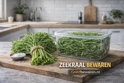 Een bosje zeekraal en zeekraal in een glazen bewaarbak